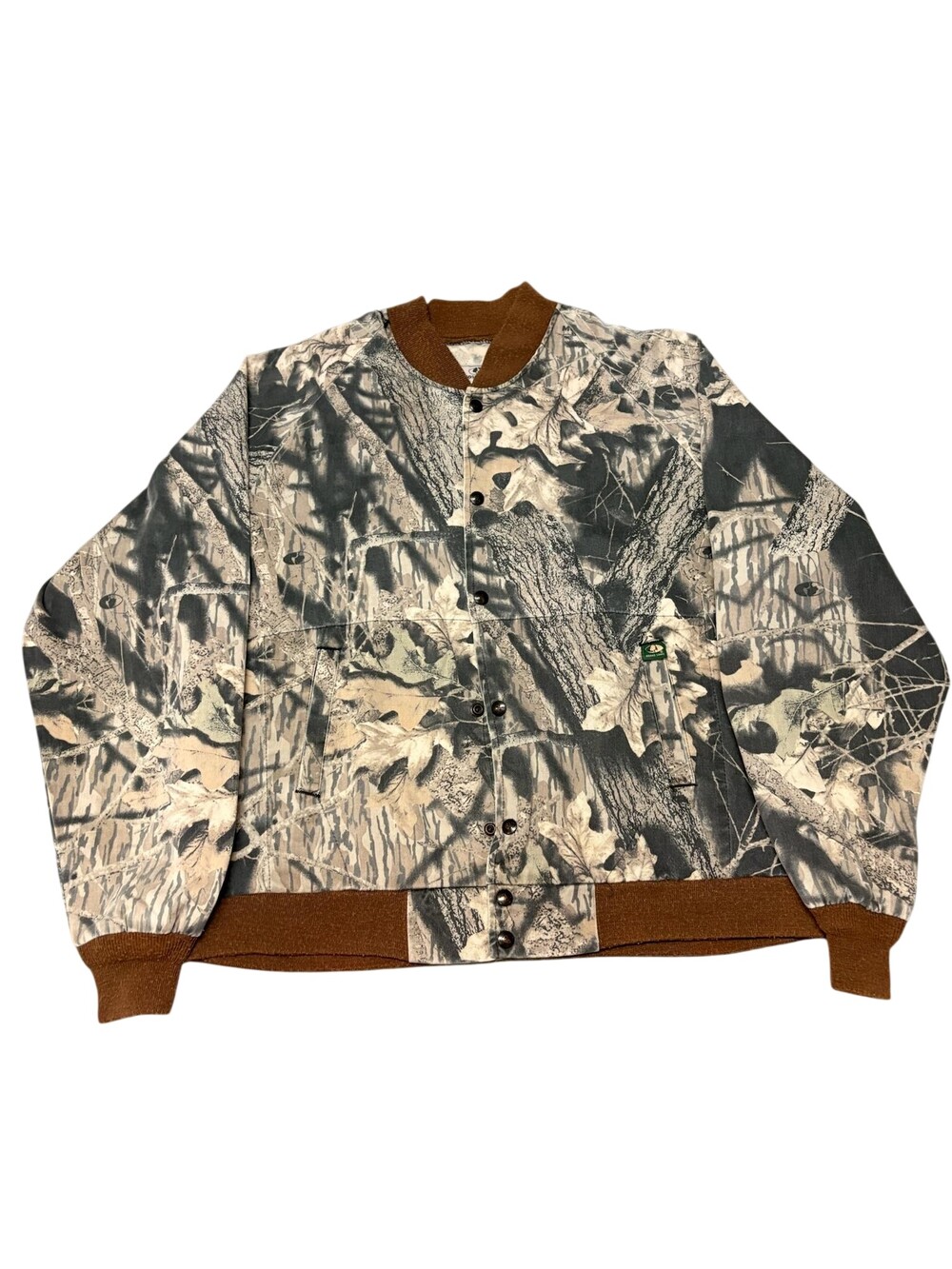 Vintage 90s Mossy Oak Jacket Mens 2XL Brown Camo Canvas Bomber Hunting Outdoor